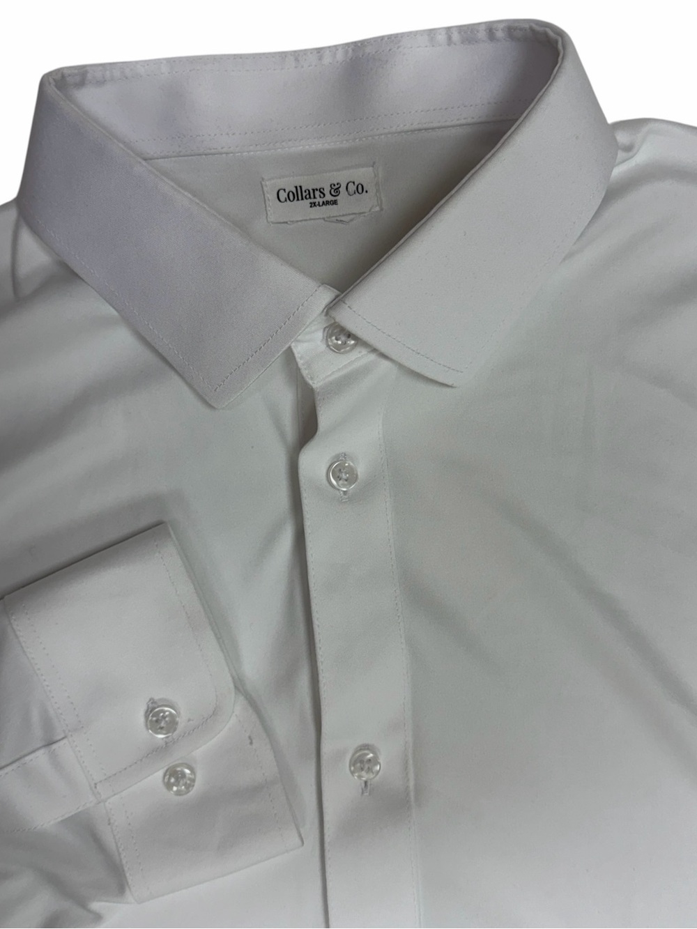 Collars & Co Dress Collar Polo Shirt Mens 2XL White Long Sleeve Button Up XXL